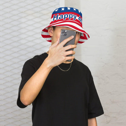 "Happy 4th" Patriotic Reversible bucket hat - Gizmo Graphic Works