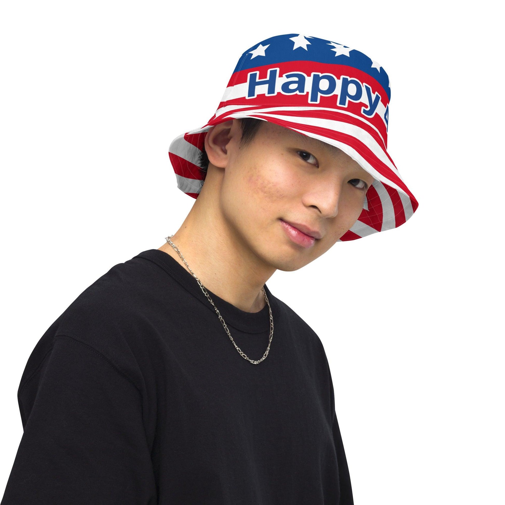 "Happy 4th" Patriotic Reversible bucket hat - Gizmo Graphic Works