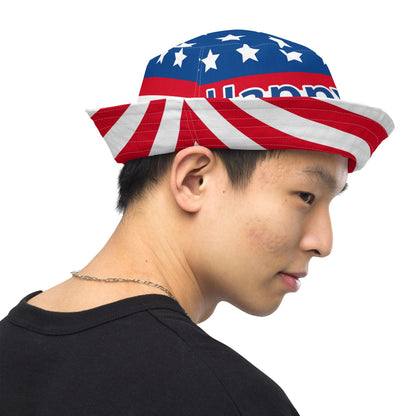 "Happy 4th" Patriotic Reversible bucket hat - Gizmo Graphic Works