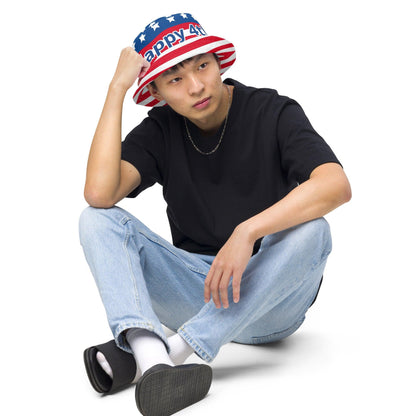 "Happy 4th" Patriotic Reversible bucket hat - Gizmo Graphic Works