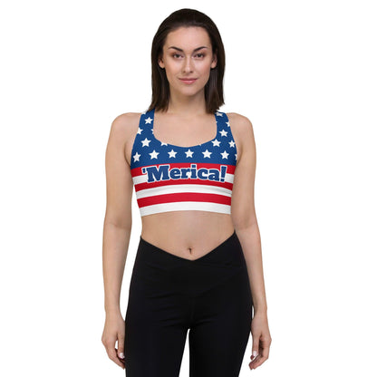 "'Merica!" Longline Sports Bra - Gizmo Graphic Works