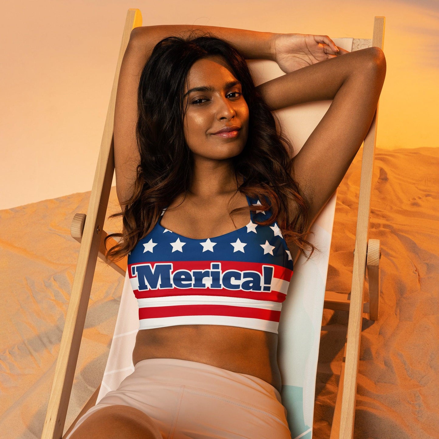 "'Merica!" Longline Sports Bra - Gizmo Graphic Works