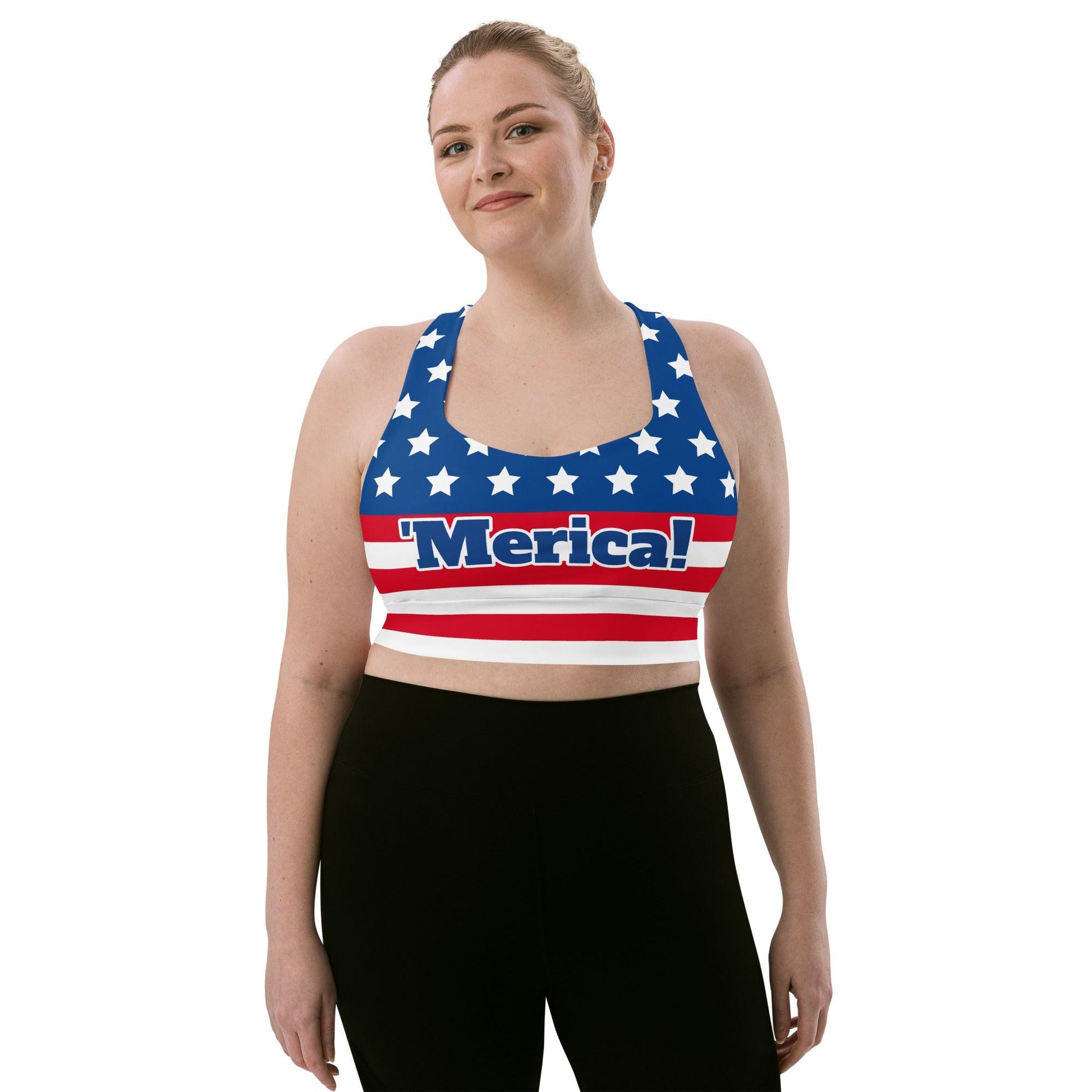 "'Merica!" Longline Sports Bra - Gizmo Graphic Works