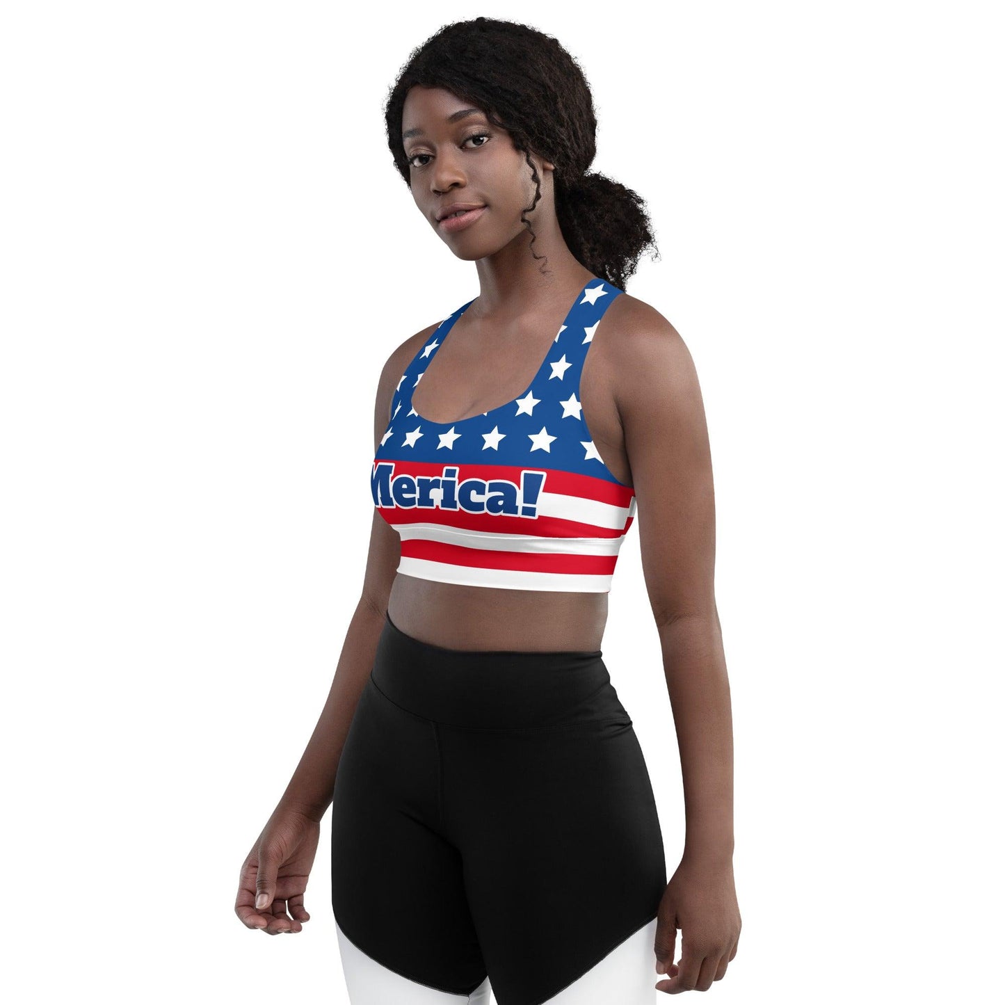 "'Merica!" Longline Sports Bra - Gizmo Graphic Works