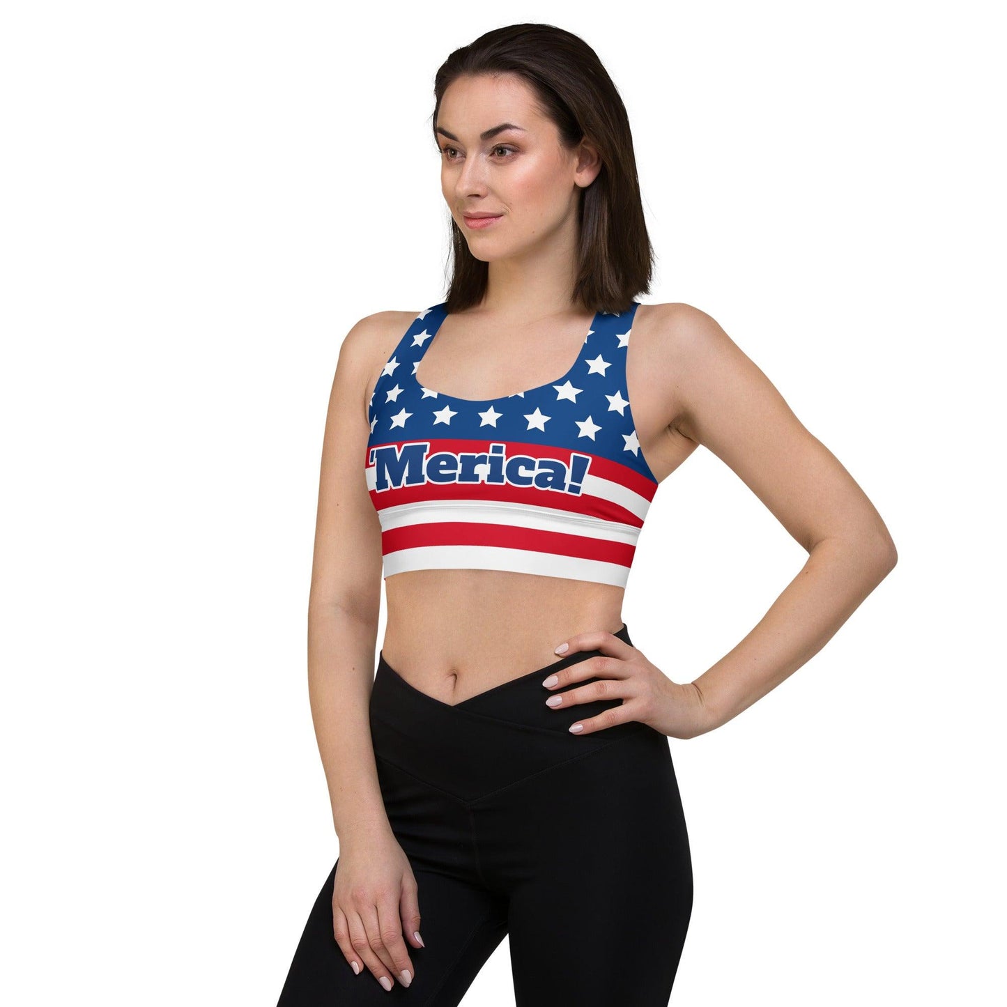 "'Merica!" Longline Sports Bra - Gizmo Graphic Works