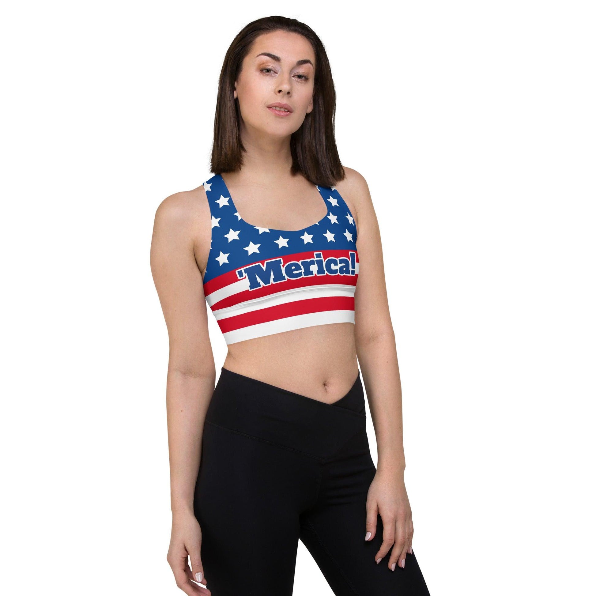 "'Merica!" Longline Sports Bra - Gizmo Graphic Works