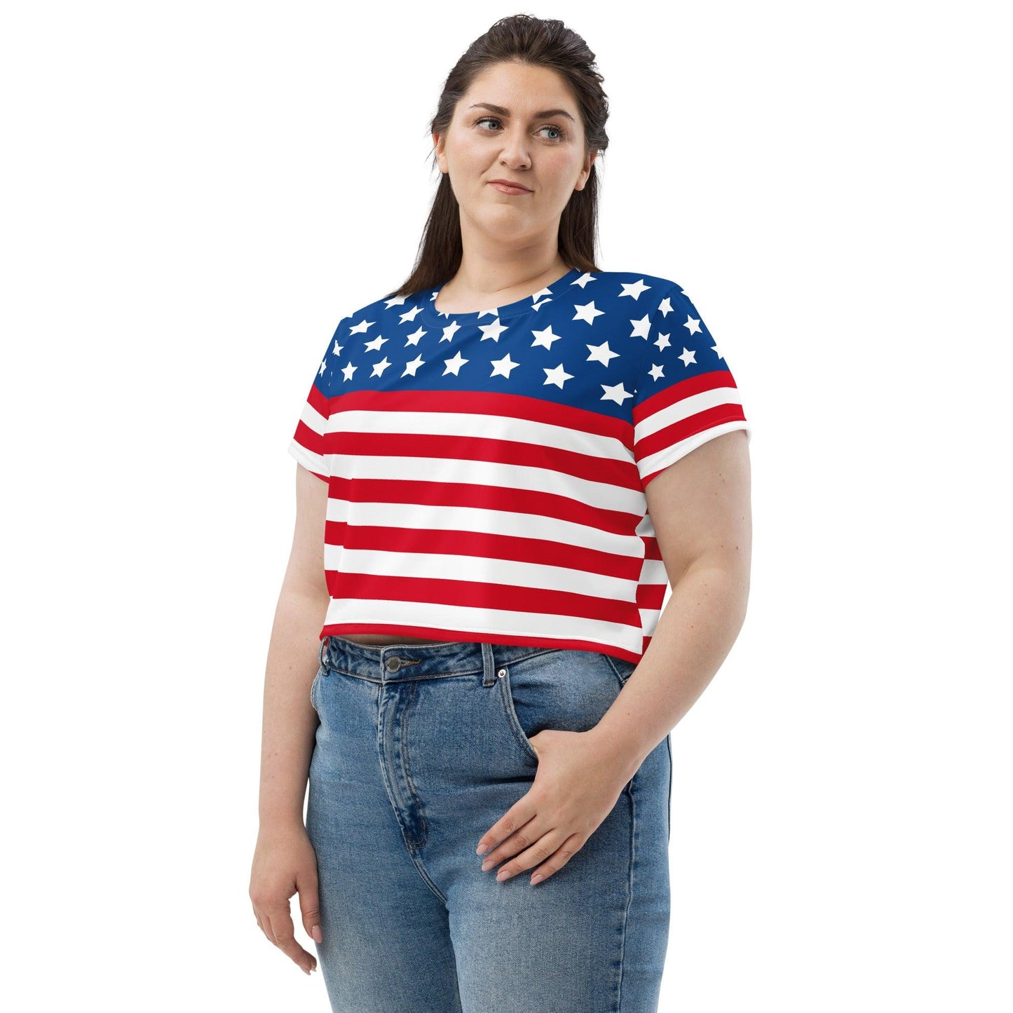 Stars and Stripes All-Over Print Crop Tee - Gizmo Graphic Works