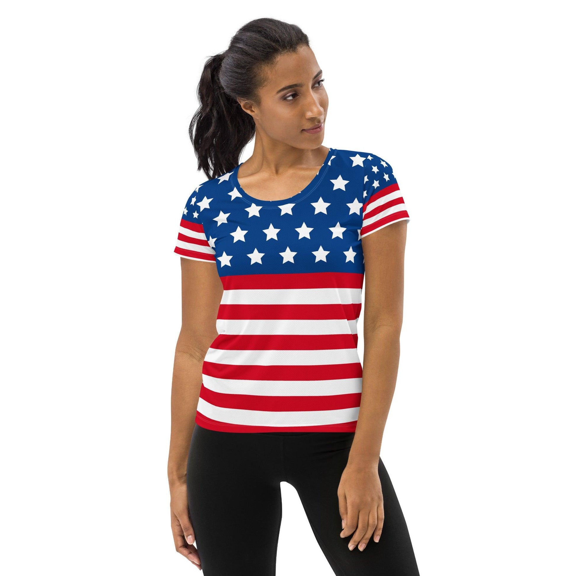 Stars and Stripes All-Over Print Women's Athletic T-shirt - Gizmo Graphic Works