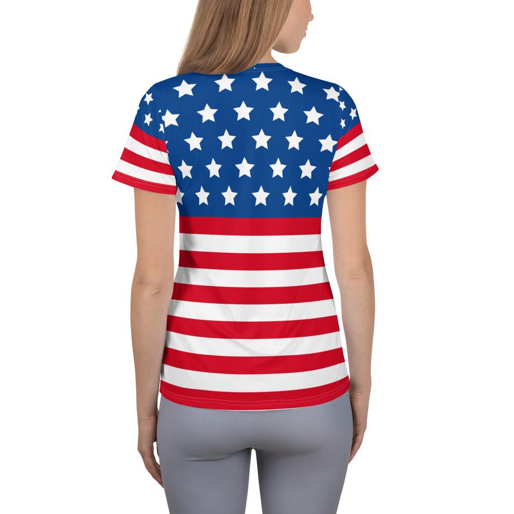 Stars and Stripes All-Over Print Women's Athletic T-shirt - Gizmo Graphic Works