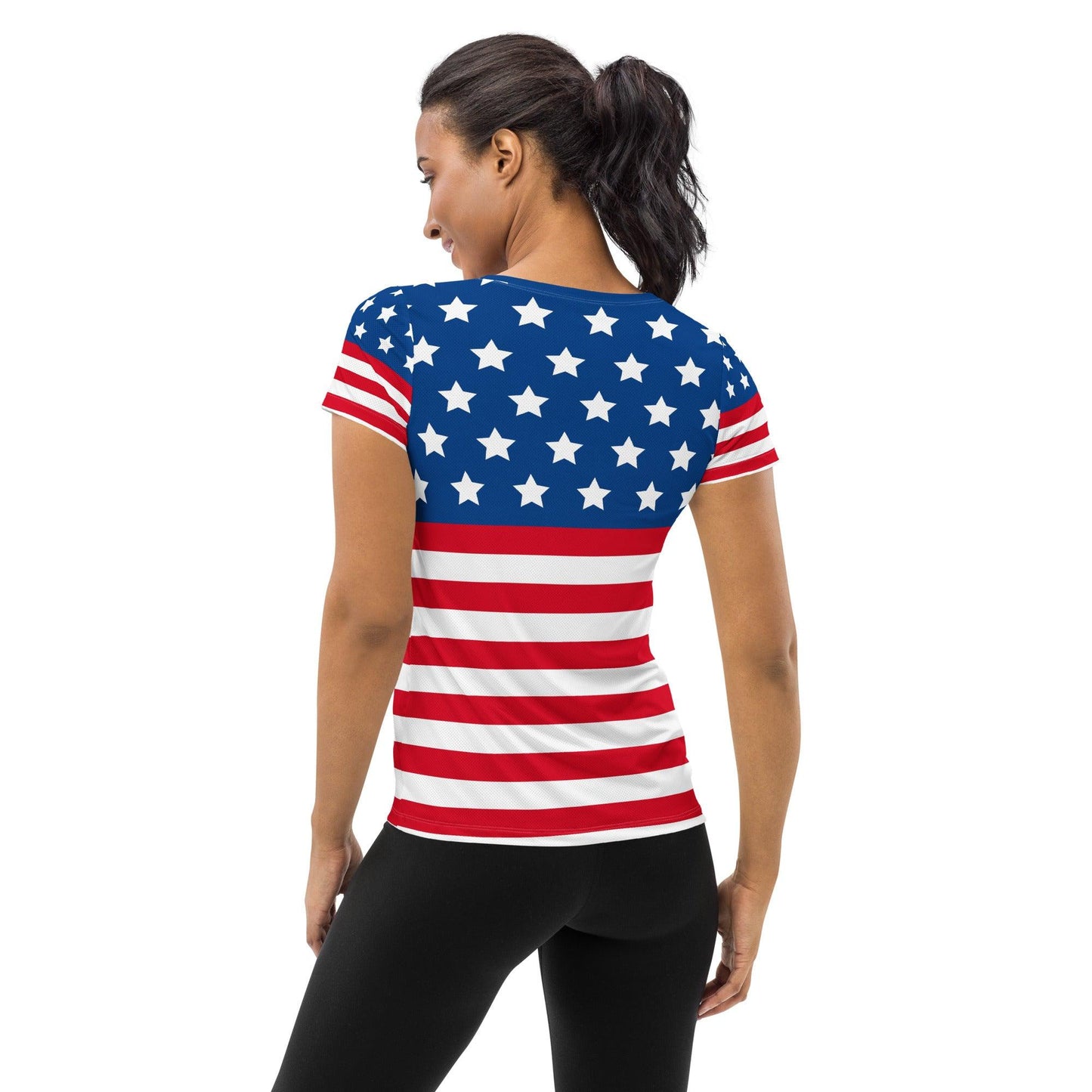 Stars and Stripes All-Over Print Women's Athletic T-shirt - Gizmo Graphic Works