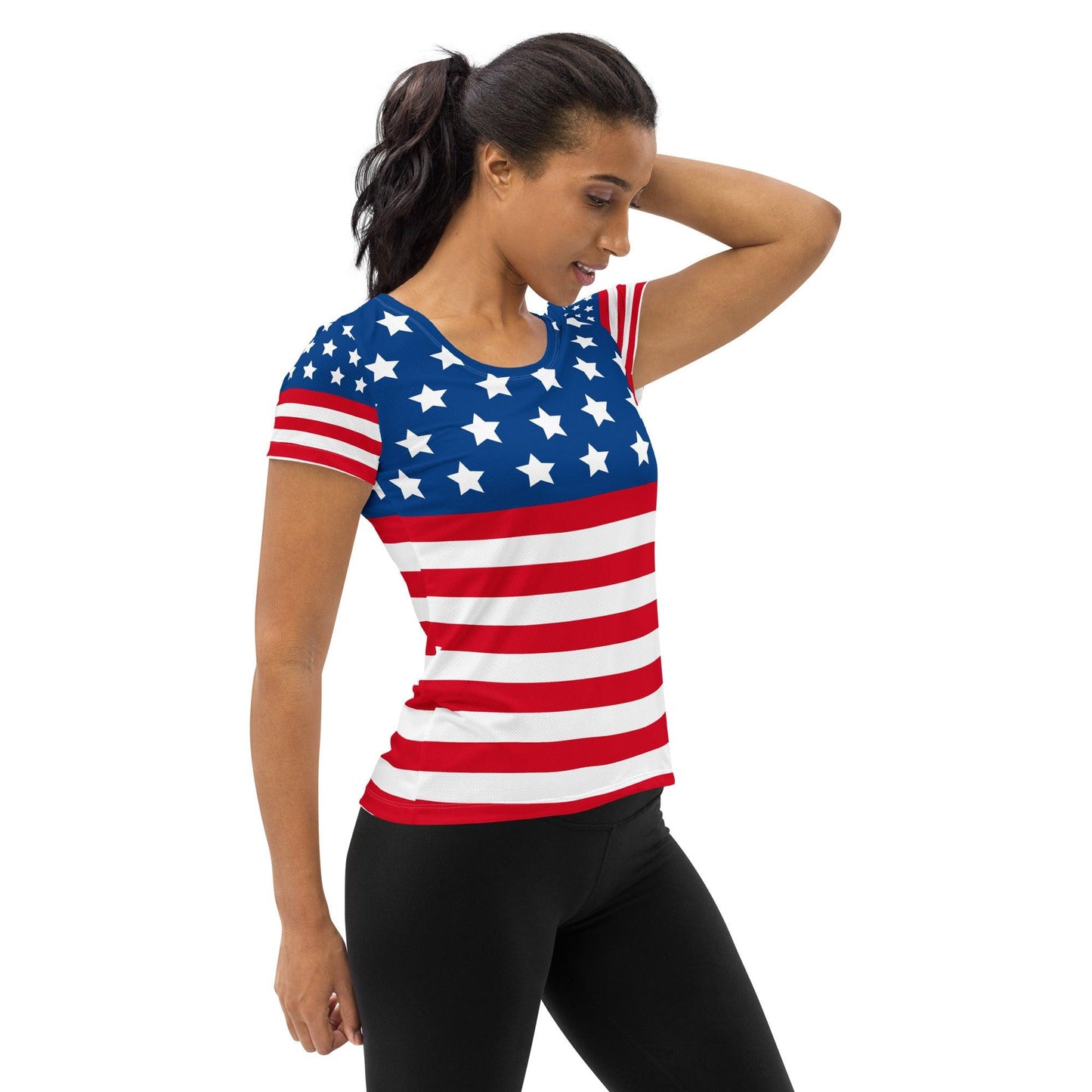 Stars and Stripes All-Over Print Women's Athletic T-shirt - Gizmo Graphic Works