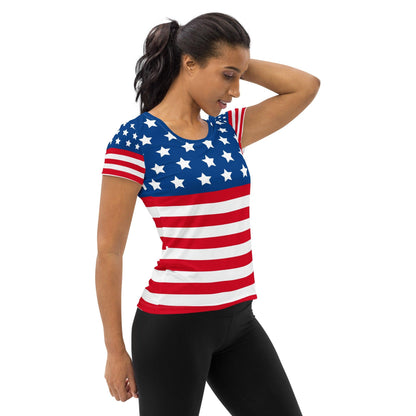 Stars and Stripes All-Over Print Women's Athletic T-shirt - Gizmo Graphic Works