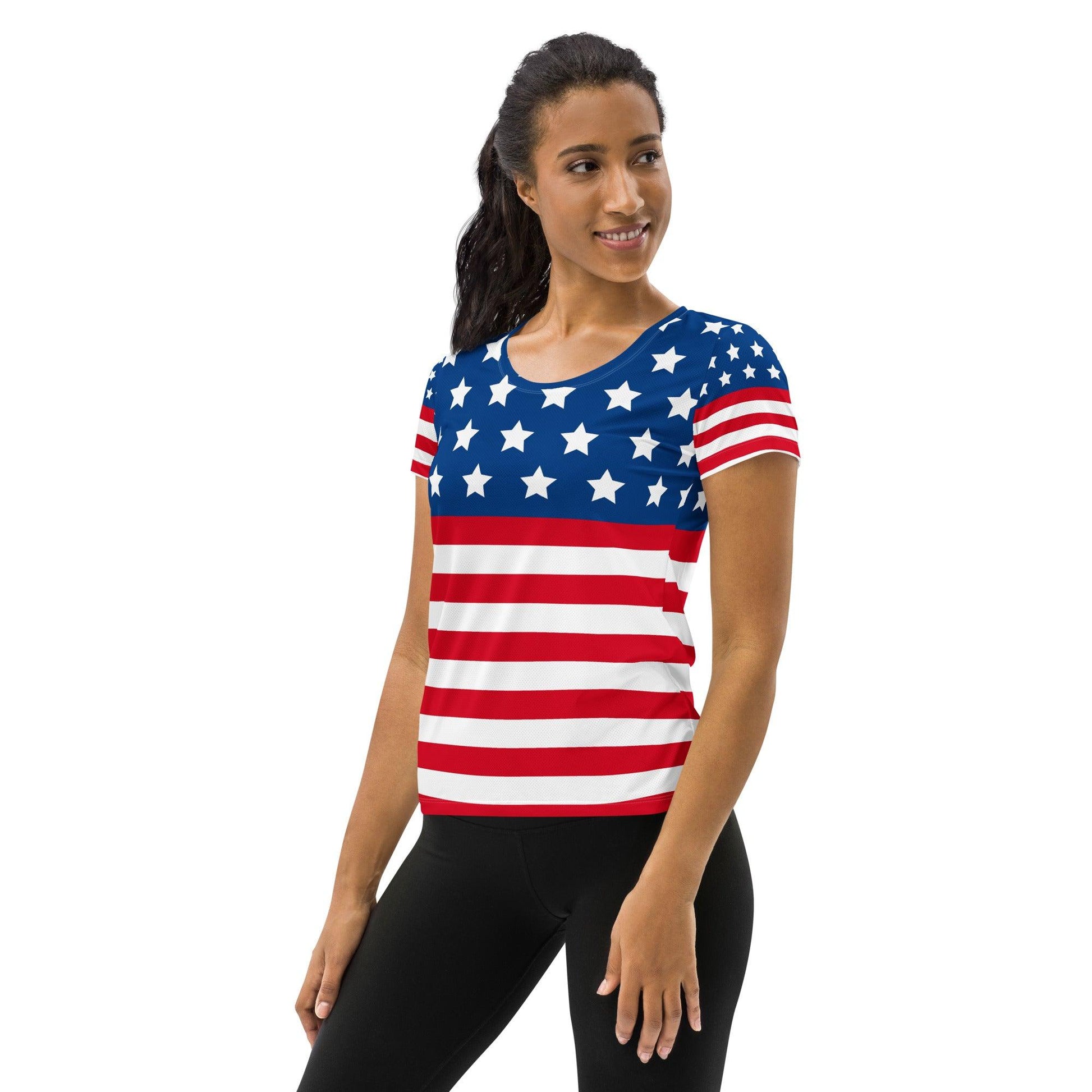 Stars and Stripes All-Over Print Women's Athletic T-shirt - Gizmo Graphic Works