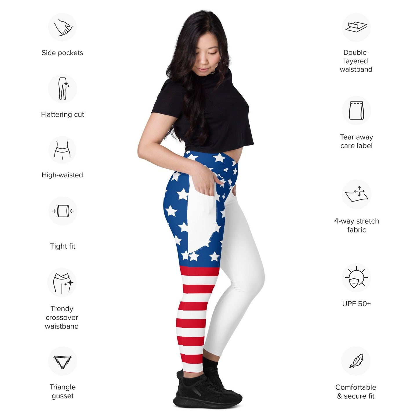 Stars and Stripes Crossover leggings with pockets - Gizmo Graphic Works