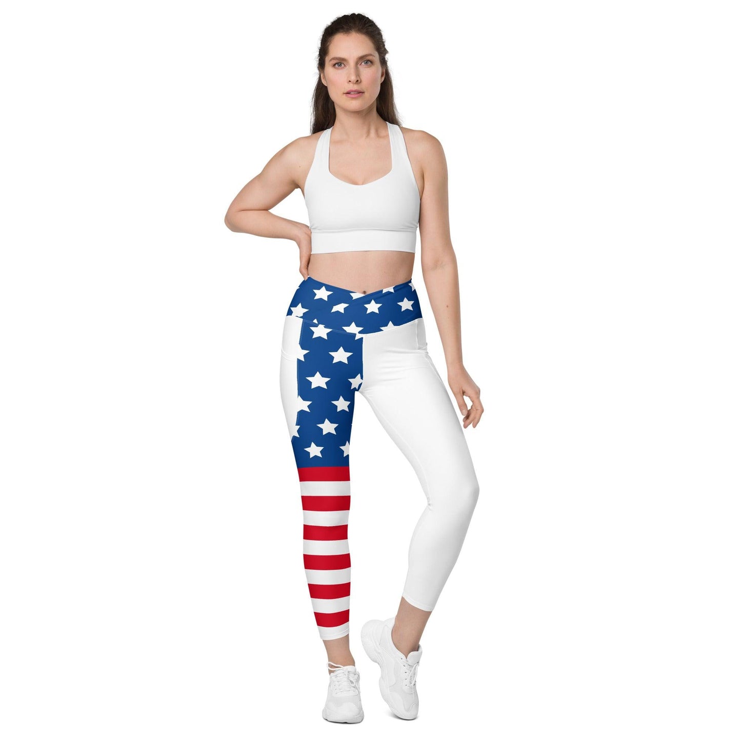 Stars and Stripes Crossover leggings with pockets - Gizmo Graphic Works