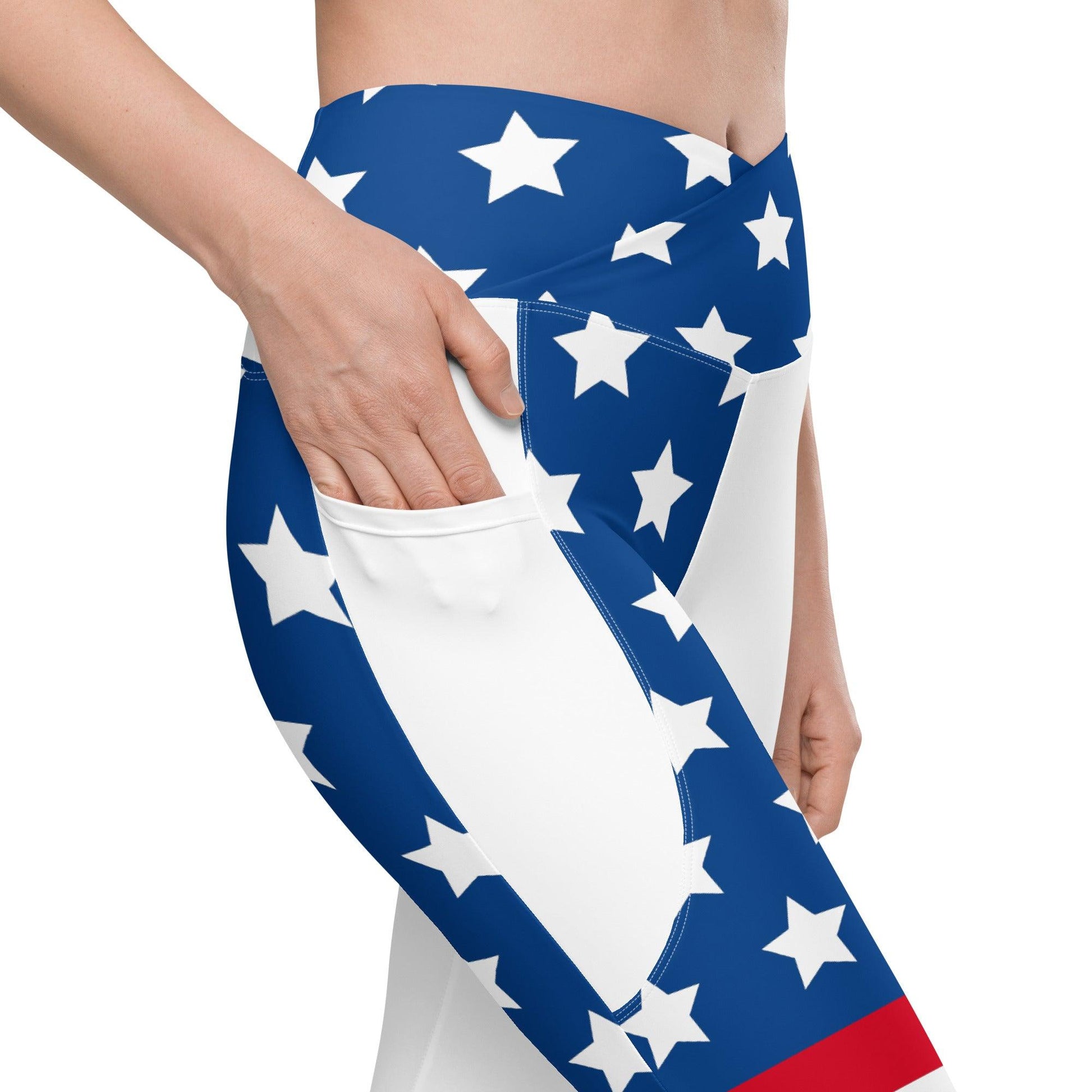 Stars and Stripes Crossover leggings with pockets - Gizmo Graphic Works