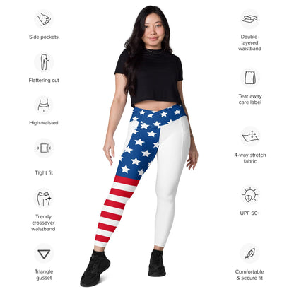 Stars and Stripes Crossover leggings with pockets - Gizmo Graphic Works