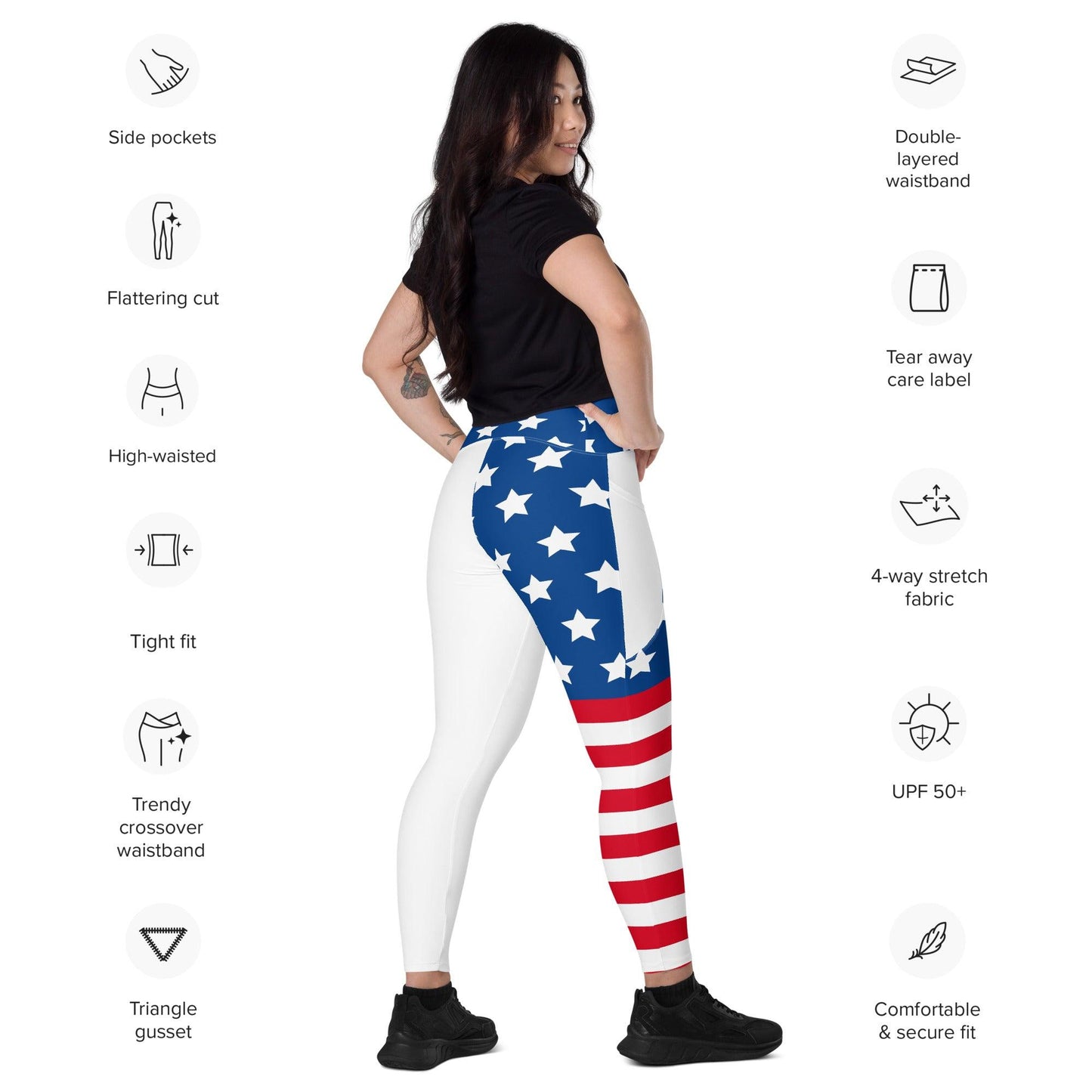 Stars and Stripes Crossover leggings with pockets - Gizmo Graphic Works