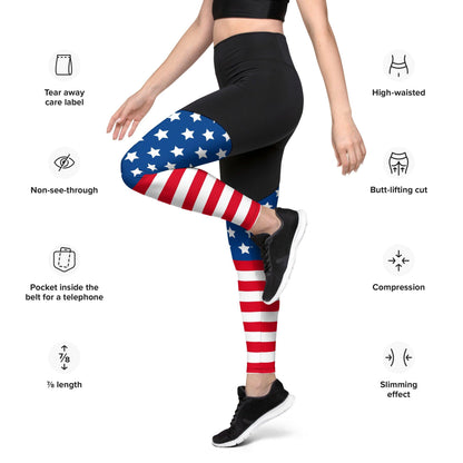 Stars and Stripes Sports Leggings - Gizmo Graphic Works