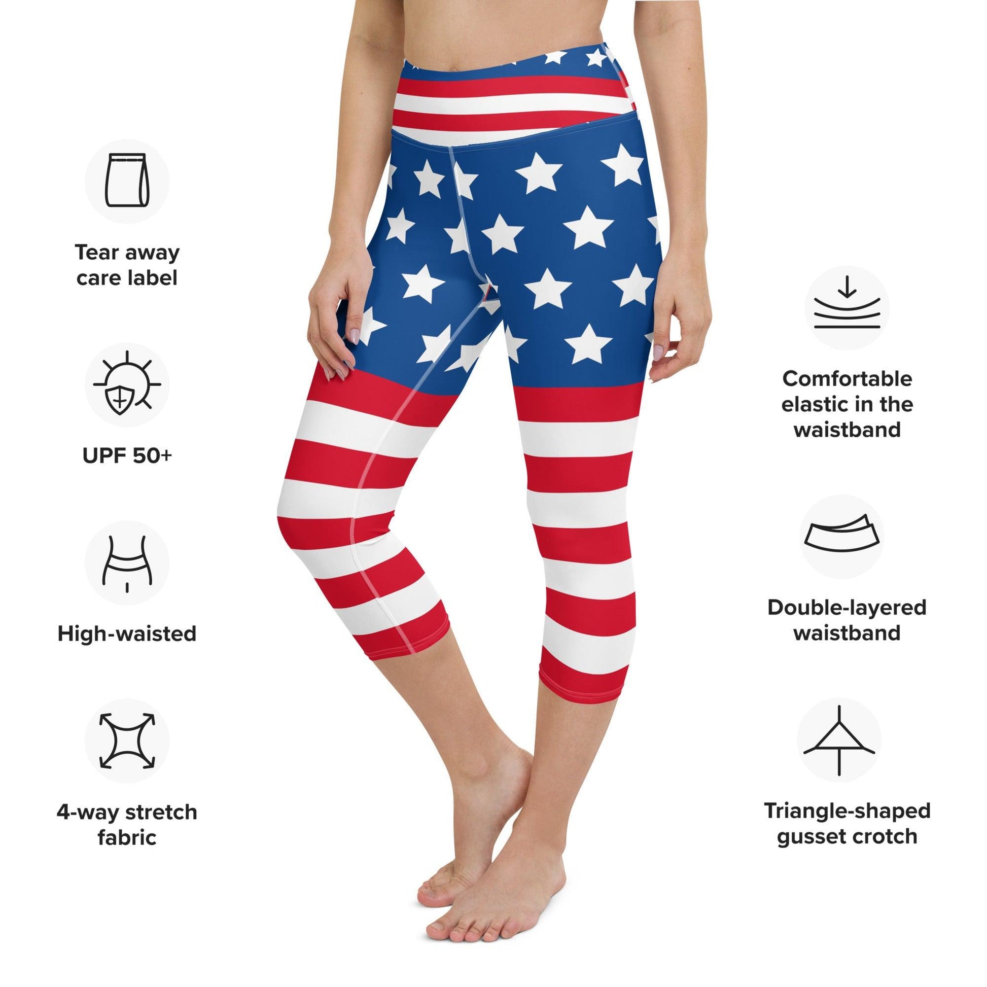 Stars and Stripes Yoga Capri Leggings - Gizmo Graphic Works